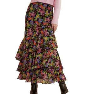 Boden x Anthropologie Skirt Size 4 Bohemian Floral Tiered Maxi Boho EUC